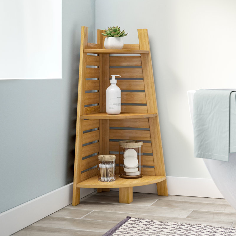 Wood bathroom corner shelf discount